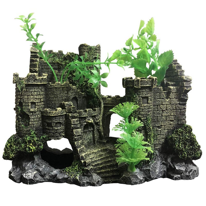 SLOCME Aquarium Medieval Resin Castle Decoration - Realistic Fish Tank Castle Accessory, Shelter for Betta Fish & Reptile - Image 1